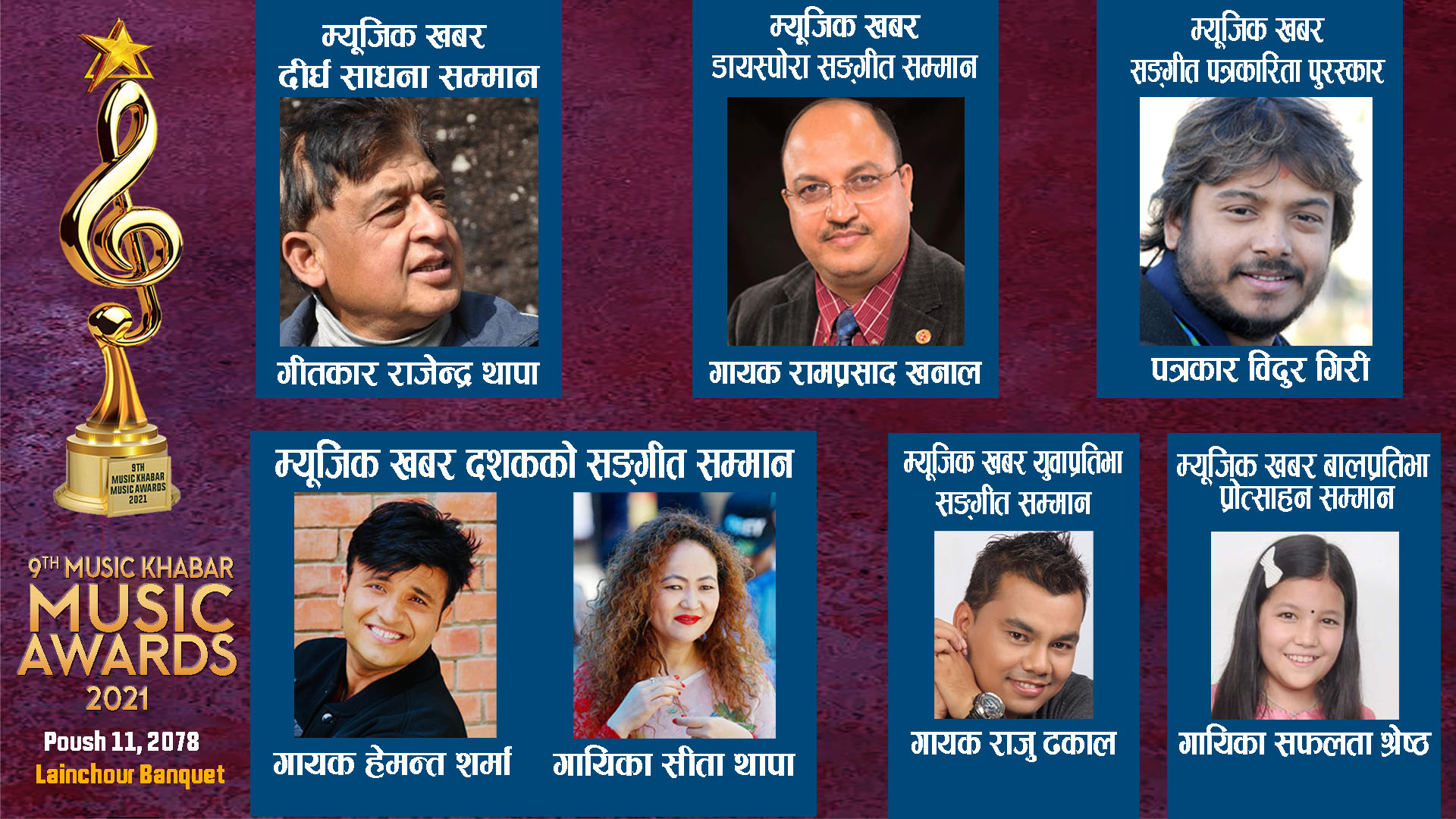 म्युजिक खबरको सम्मान तथा पुरस्कार घोषणा